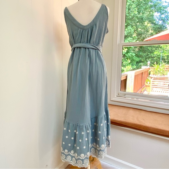 SECRET MISSION Anita Double Cotton Belted Midi Dress L Dusty Blue - Picture 6 of 8